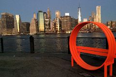 01-2 Red Sculpture By Danish Artist Jeppe Hein At Brooklyn Heights With East River And New York Financial District Skyline At Dawn From Brooklyn Heights.jpg